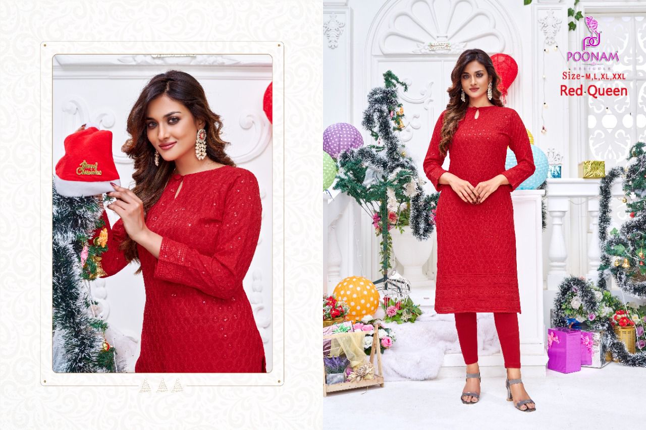 Poonam Red Queen Festive Wear Wholesale Designer Kurtis Catalog
